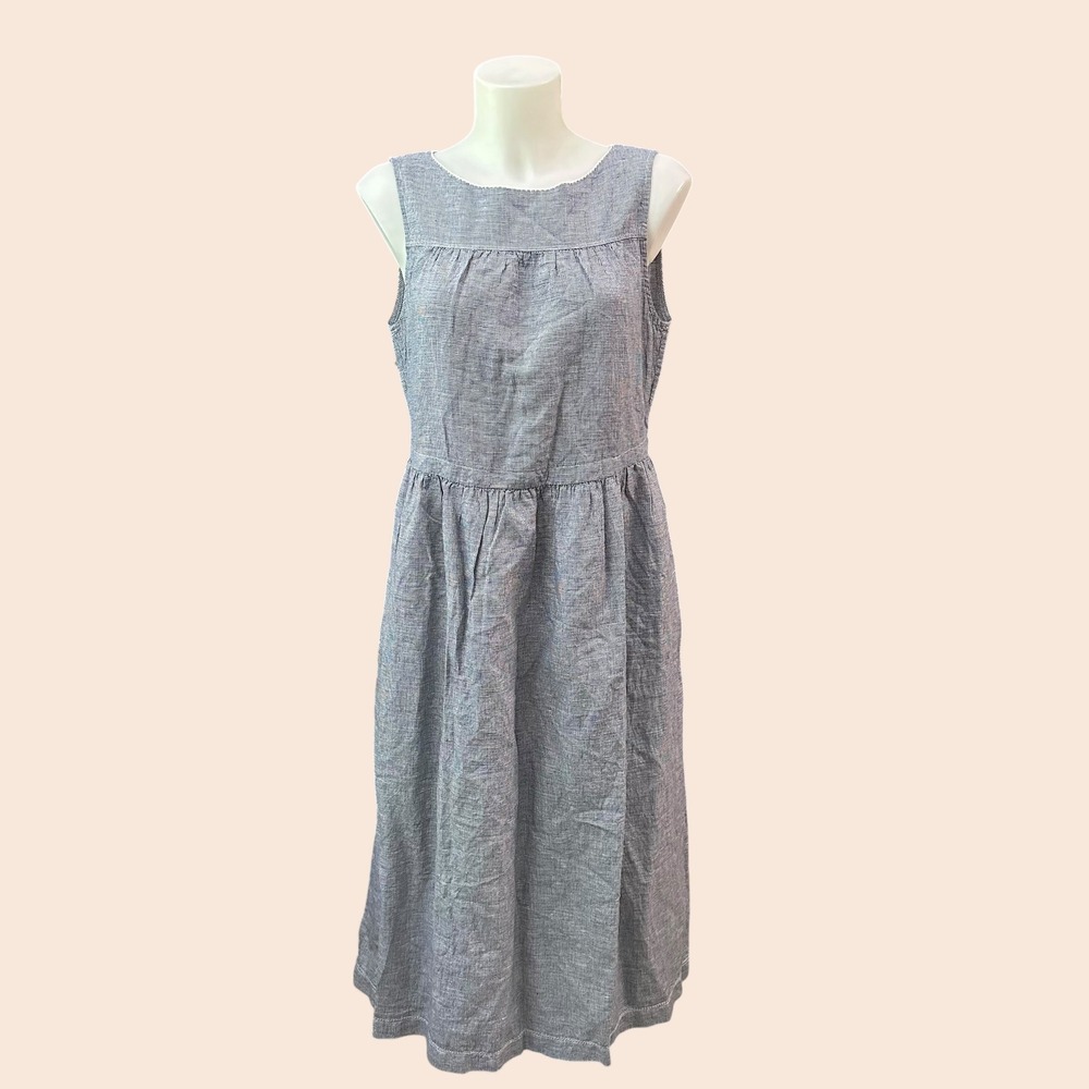 Ines de la Fressange for Uniqlo Blue Fine Checked Print Linen Midi Dress Small